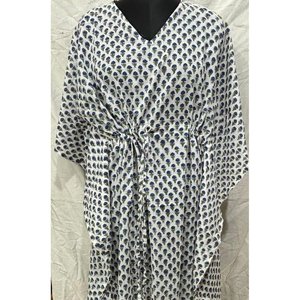 Robe kaftan bohème chic pour femme, longueur genou, imprimé bloc, taille unique - Product Image 1