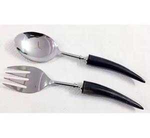 ชุดเสริฟสลัดสแตนเลสด้ามจับแตรเครื่องมือสลัดผักช้อนส้อมชุดอาหารเย็น - Product Image 1