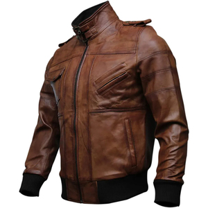 Wholesale Custom Men's Vintage Leather Bomber Jacket Hooded Handcrafted Soft Cowhide <b>Material</b> Long Sleeves Available Custom logo - Product Image 3