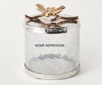 HOME IMPRESSION Luxe Handgemaakte Ecologische Glazen Metalen Bladvormige Luchtdichte Voorraadpotten met Aanpasbare Deksel 401-500ml