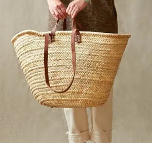 Moroccan Market Straw Bag Beach Basket Handmade Moroccan Basket 10 Customized Vintage Bag OEM Summer Bag Palm Leaf Female