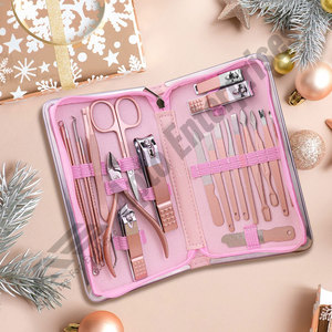 Set de Pedicura con Cortaúñas, Estuche de Almacenamiento de Cuero Negro, Portátil, Multifuncional, Mango Antideslizante Cómodo, Acero Inoxidable Rosa - Product Image 2