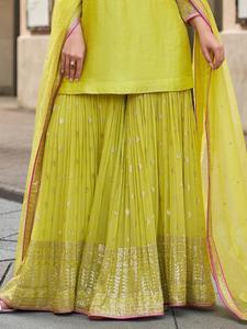 Heavy Wedding Wear Faux Georgette Coding Sequence Bordado Work Top y Palazzo con Dupatta Designer Última colección - Product Image 4