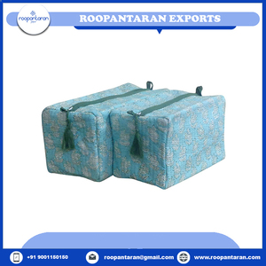 Sacs à cosmétiques en gros, bloc de main indien, coton imprimé, matelassé, ensemble de 2 sacs à cosmétiques en coton rembourré, à vendre - Product Image 5