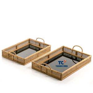 Bandeja de servicio de ratán de alta calidad con asa para bandeja decorativa mesa de comedor decoración del hogar Ramadán - Product Image 1