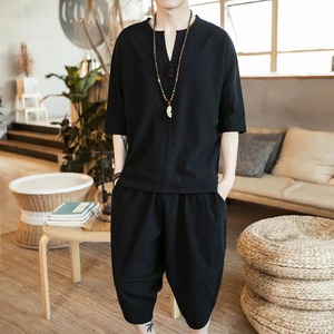 2024 été nouveau Style chinois hommes manches trois-quarts 100% coton costume Pan bouton pantacourt écologique grande taille - Product Image 5