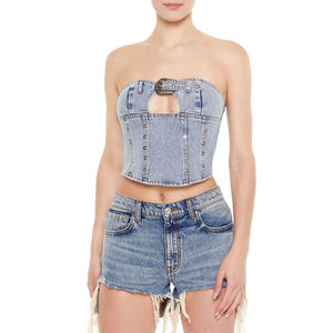 Vente en gros au prix de 2025 découpe Denim Tube Top respirant durable grande taille femmes Denim Jeans Tube Top OEM service personnalisé - Product Image 1