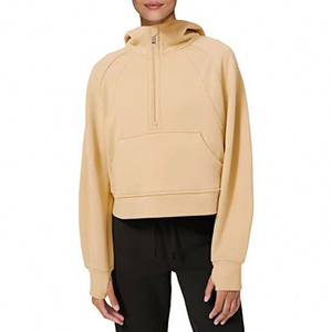 Moda mujer 2025 Casual Hoodie manga larga Color sólido Fleece Pullover con cuello alto y bolsillos para invierno - Product Image 5
