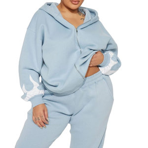 OEM Custom Heavyweight Cotton <b>Jogger</b> Baggy Tracksuit Oversized Zip Puff Print Sweatsuit Hoodie Sweatpants <b>Set</b> Women <b>Plus</b> <b>Size</b> - Product Image 6