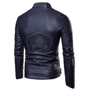 Veste en cuir et toile pour homme, style tendance, col montant, logo sur le devant, haute qualité, imperméable, coupe-vent, respirante, séchage rapide - Product Image 2