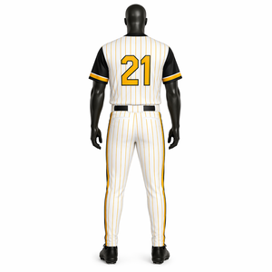 Custom White Yellow Pinstripe Baseball Uniform Set OEM Polyester Breathable Team Jersey Pants Wholesale Sportswear - Product Image 2