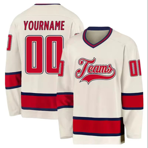 Maillot de hockey sur glace unisexe personnalisé, sublimation intégrale sur le devant, col en V, manches longues, 100 % polyester respirant, anti-UV, vêtements de sport pour adultes - Product Image 4