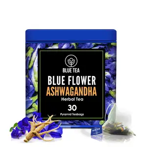 Butterfly Pea Flower Ashwagandha tisana-30 bustine di tè piramidali confezionate in fattoria per tè freddo fresco, dispositivo di raffreddamento, latta vegana senza caffeina