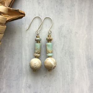 Boho <b>bead</b> earrings with <b>turquoise</b> design andy cascading fringe, unique jewelry gift - Product Image 2