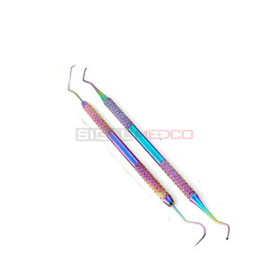 Ensemble de 4 grattoirs dentaires en acier inoxydable allemand de couleur arc-en-ciel, ensemble de grattoirs dentaires manuels certifiés CE, hygiène, nettoyage, protection - Product Image 5