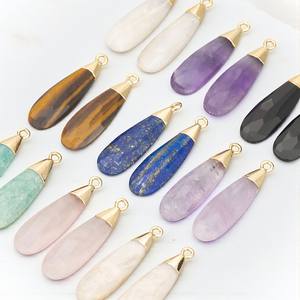 Plaqué or longue larme violet améthyste pierre précieuse pendentif bijoux-925 argent breloques bijoux en gros - Product Image 3