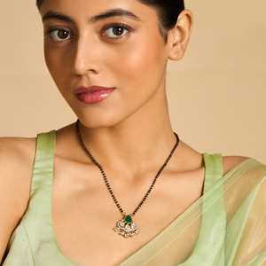 Vintage Kundan Mangalsutra 173018 Wedding Jewelry <b>Ruby</b> Diamond Pearl Beaded Chains Water Drop Number Shape Religious Made Brass - Product Image 3