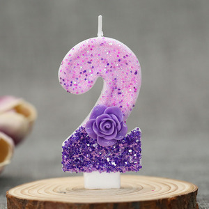 Vela de cumpleaños con forma de número de parafina hecha a mano, diseño de rosa púrpura, venta al por mayor de fábrica, decoración de pasteles, suministros para fiestas - Product Image 3
