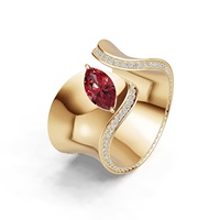 Bague ouverte pour homme en argent 925 avec pierres précieuses, design original de bijoux, fabricant de luxe, bords torsadés, rubis, zircone cubique taille marquise