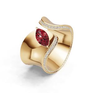 Bague ouverte pour homme en <span class=keywords><strong>argent</strong></span> 925 avec pierres précieuses, design original de bijoux, fabricant de luxe, bords torsadés, rubis, zircone cubique taille marquise - Product Image 2