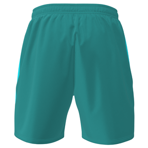 Shorts de sport personnalisés pour hommes en turquoise avec des panneaux latéraux bleu clair et des caractéristiques athlétiques à séchage rapide, respirants et avec impression de numéros - Product Image 4