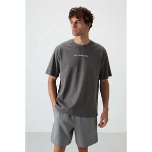 Dark Grey 100% Cotton <b>Jersey</b> T-Shirt for Men Thick Textured Oversize Fit with Printed Design-88364 - Product Image 6