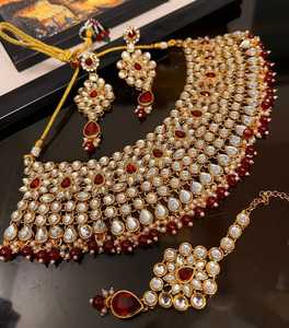 Haute qualité multicolore Kundan argent oxydé collier boucles d'oreilles ensemble nouveaux bijoux de mode pour les femmes inde Pakistan pour les mariages - Product Image 5