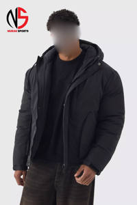 Chaqueta de Invierno para Hombre, Negra Mate, Minimalista, Acolchada, con Capucha, Forro de Piel, Resistente al Viento, Cálida para Clima Frío, de Lona, 2026 - Product Image 2