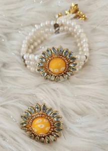 Bandhani Print Adjustable Bracelet & <b>Ring</b> Combo <b>Indian</b> Wedding Favors for Sangeet Haldi Mehndi Bridesmaids Gifts - Product Image 5