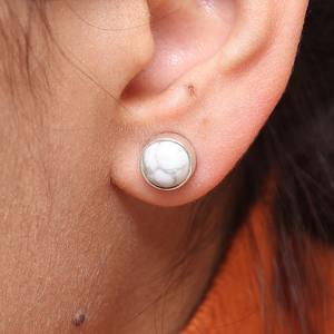 925 sólido niñas diseñador mejor calidad regalo de boda pendientes 925 plata esterlina hecha a mano piedras preciosas howlita Stud pendientes joyería - Product Image 2