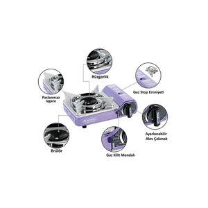Mini Lila <b>Gas</b> <b>Camping</b> Stove with Carrying Case One Size 7 X 227 Gr Cartridges <b>Gas</b> Stop Safety Convenient for Outdoor Adventures - Product Image 2