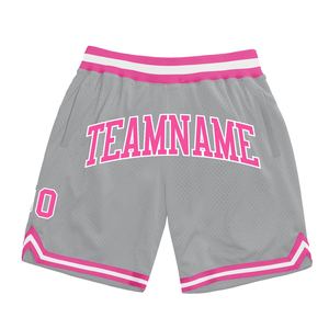 Shorts de basketball personnalisés gris rose-blanc authentiques style rétro - Vente directe usine - Product Image 1