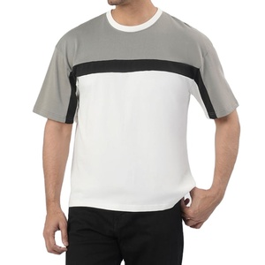 Panel T-Shirt High Quality Oversize Pattern Comfortable <b>Down</b> Shoulder Fashionable Plus Size Vintage Casual Wear Round Neck - Product Image 1