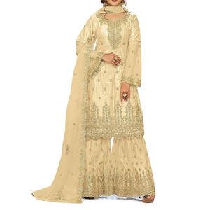 Vestido de fiesta formal tradicional pakistaní bordado pesado de gran venta hecho de tela sedosa para eventos indios - Product Image 1