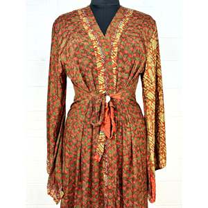 Recycled Vintage Silk Sari <b>Robe</b> Floral Print Boho House Kimono Dressing Gown <b>Beach</b> Coverup Anniversary Gift for Her Swimsuit - Product Image 2