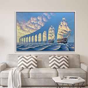 Impression sur toile Pont du Ciel surréaliste : Œuvre d'art moderne pour la décoration intérieure, TOILE ENCADRÉE BLANCHE - Product Image 1