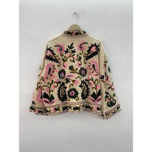 Máquina bordada Uzbek Suzani TNT Chaqueta de algodón unisex con patrón floral Temporada de otoño Abrigo corto para fiestas de Primavera - Product Image 3