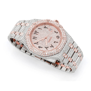 Montre en acier inoxydable sertie de moissanite glacée de qualité supérieure, à quartz, pour hommes, édition limitée, couleur incolore, vente en gros - Product Image 1