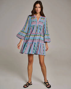 ชุดเดรสสั้นสำหรับผู้หญิงชุดเดรสสั้นแขนยาวผ้าทอรูปตัววีแฟชั่นใส่สบายและมีสไตล์สำหรับฤดูร้อน - Product Image 1