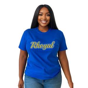 Rhoyal Camiseta estampada Sigma Gamma Rho Sorority Apparel Blue Gold Print Greek Rhoyal Camiseta Premium Cotton College Style Wear - Product Image 1
