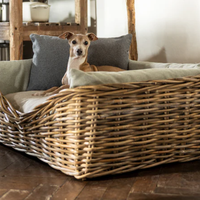 Fábrica atacado natural lindo rattan rectangular cão cesta mais altos padrões handwicker cama para animal de estimação do Vietnã