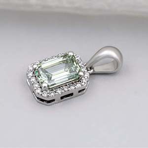 Green Fancy Intense Emerald Cut Certified IGI Lab Grown Diamond Halo <b>Pendant</b> 14K <b>Solid</b> <b>Gold</b> Elegant & Timeless Design - Product Image 2