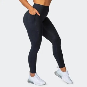 Collants de sport en coton/bambou respirants antibactériens à taille haute sans couture personnalisés pour leggings de yoga de fitness - Product Image 1