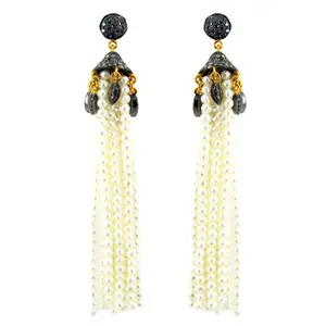 Real 925 Sterling Silver Pave Diamond Pearl Beads New Design Tassel Earrings Jewelry Supplier 14k Gold Fine Jewelry Manufacturer