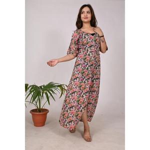 ชุดเดรสยาวของผู้หญิงชุดเดรสผ้าคอตตอนอินเดียซักได้พิมพ์ลายดอกไม้ชุดปาร์ตี้หรูหรา - Product Image 3