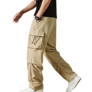 Taille haute hommes décontracté coton toile Cargo pantalon fermeture éclair délavé conception respirant élégant personnalisé en gros pas cher prix OEM - Product Image 4