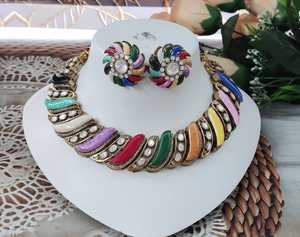 Conjunto de collar de Polki de lujo Italiano Meena Work Indian Bridal Jewelry Collar llamativo con detalles intrincados para fiestas, festivales - Product Image 4