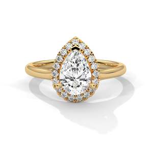 Anillo de Compromiso con Diamante de Laboratorio Corte Pera y Halo, Anillo Solitario de Oro Sólido con Diamantes de Acento, Oro Amarillo, Rosa, Blanco de 14K, 18K, 10K - Product Image 1