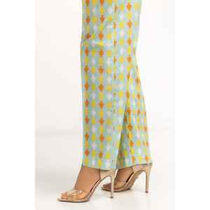 Pantalon décontracté vert en mousseline de soie imprimée pour femme, taille élastique, options taille haute/basse, respirant, style cargo, motif combinaison - Product Image 3