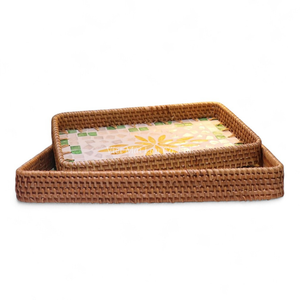 Bandeja Clásica Moderna de Nácar Natural con Ratán Hecha a Mano para Uso en el Comedor del Hogar - Product Image 2